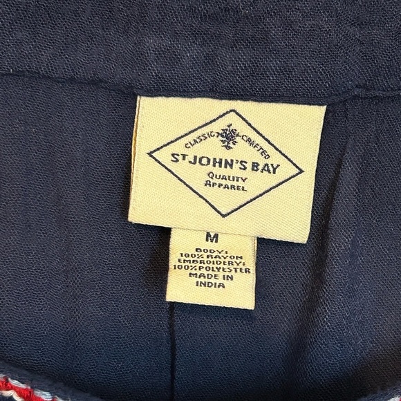 St. John’s Bay Navy Blue Embroidered Boho Peasant Top Size M - Picture 3 of 8